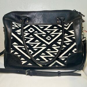 Leather Wool Aztec‎ Weekender Duffel Bag | Boho Peruvian Tribal Travel Bag
